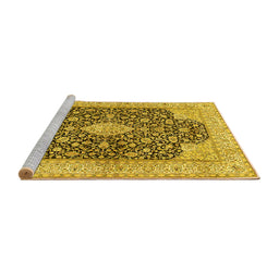 Sideview of Machine Washable Medallion Yellow Traditional Rug, wshtr373yw