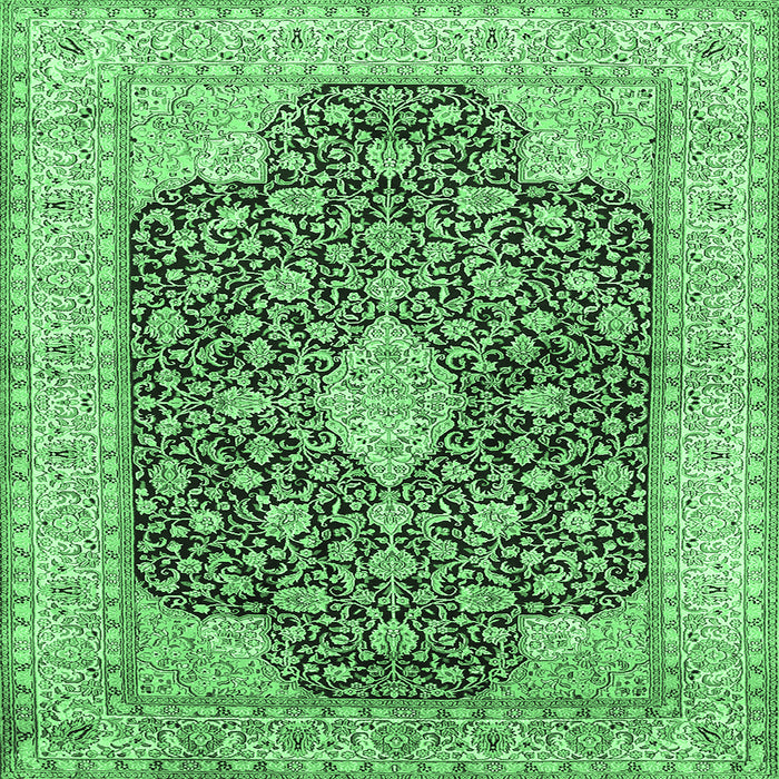 Square Medallion Emerald Green Traditional Rug, tr373emgrn