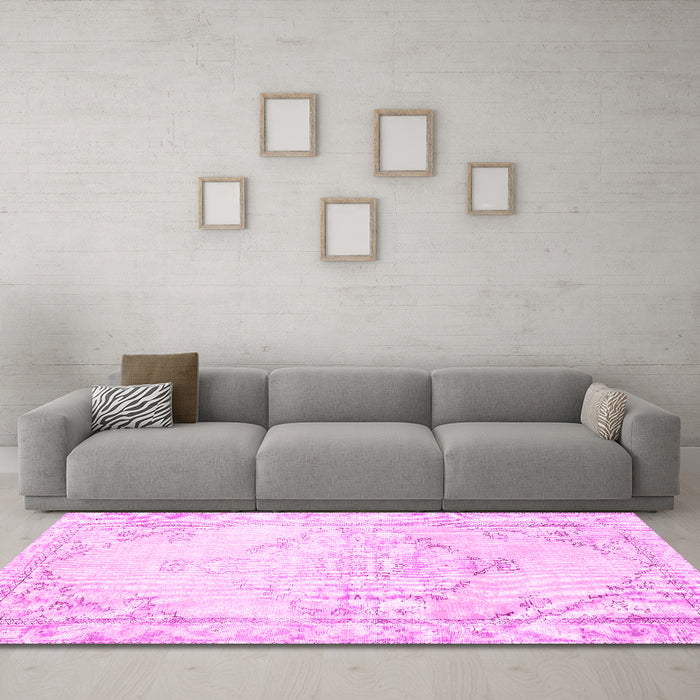 Machine Washable Persian Pink Traditional Rug in a Living Room, wshtr3740pnk