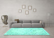 Machine Washable Persian Turquoise Traditional Area Rugs in a Living Room,, wshtr3740turq