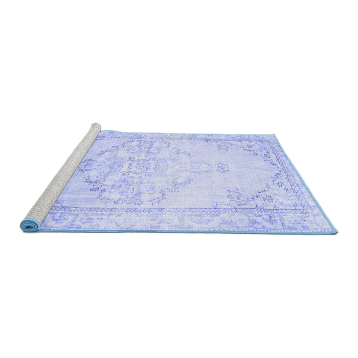 Sideview of Machine Washable Persian Blue Traditional Rug, wshtr3740blu