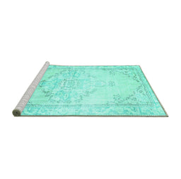 Sideview of Machine Washable Persian Turquoise Traditional Area Rugs, wshtr3740turq
