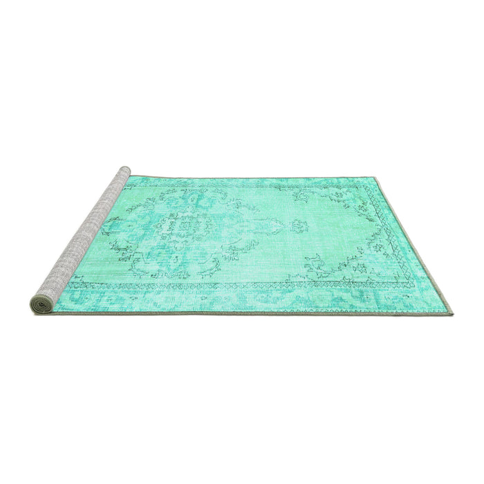 Sideview of Machine Washable Persian Turquoise Traditional Area Rugs, wshtr3740turq