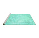 Sideview of Machine Washable Persian Turquoise Traditional Area Rugs, wshtr3740turq