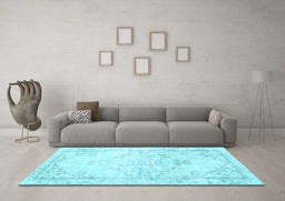 Machine Washable Persian Light Blue Traditional Rug in a Living Room, wshtr3740lblu
