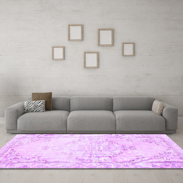Machine Washable Persian Purple Traditional Area Rugs in a Living Room, wshtr3740pur