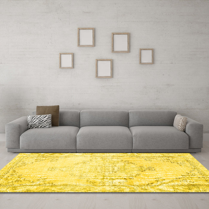 Machine Washable Persian Yellow Traditional Rug in a Living Room, wshtr3740yw
