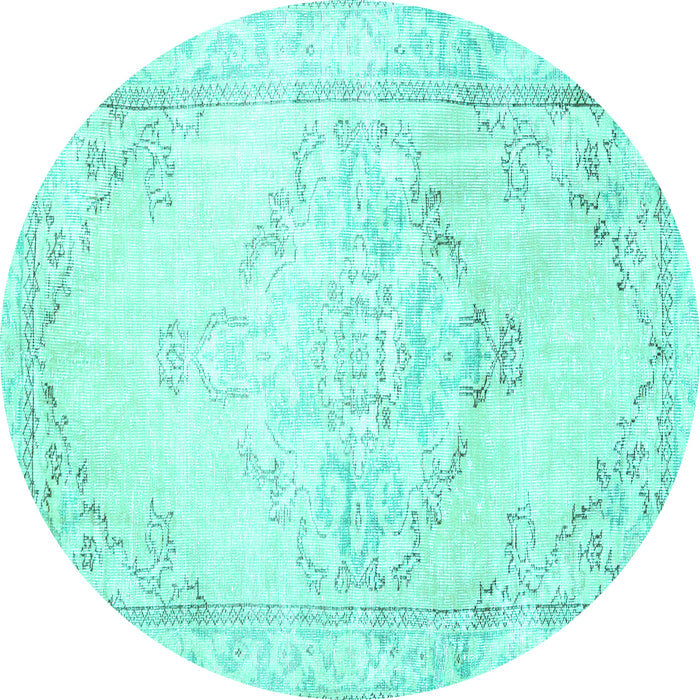 Round Machine Washable Persian Turquoise Traditional Area Rugs, wshtr3740turq