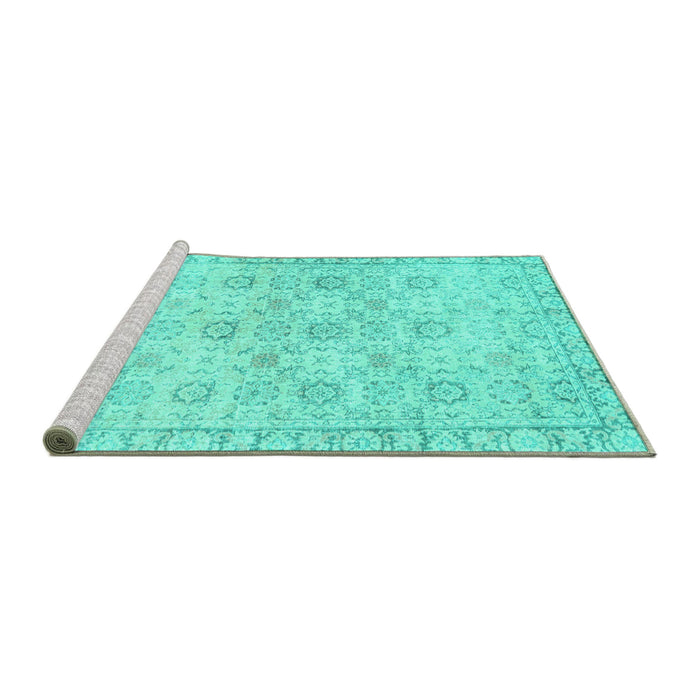 Sideview of Machine Washable Persian Turquoise Traditional Area Rugs, wshtr3741turq