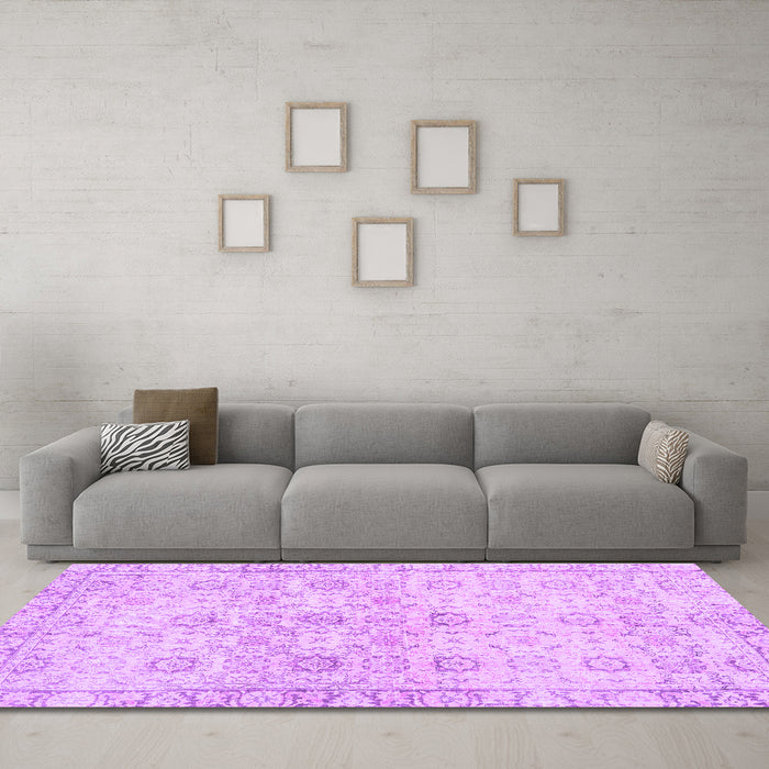 Machine Washable Persian Purple Traditional Area Rugs in a Living Room, wshtr3741pur