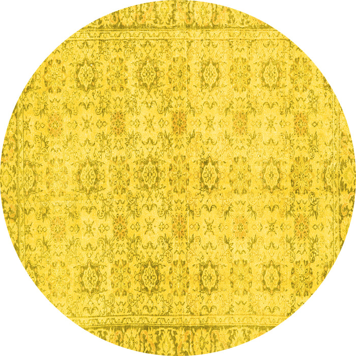 Round Machine Washable Persian Yellow Traditional Rug, wshtr3741yw