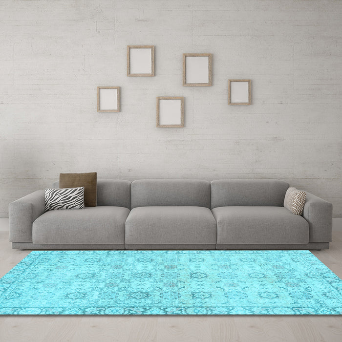 Machine Washable Persian Light Blue Traditional Rug in a Living Room, wshtr3741lblu