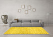 Machine Washable Persian Yellow Traditional Rug in a Living Room, wshtr3741yw