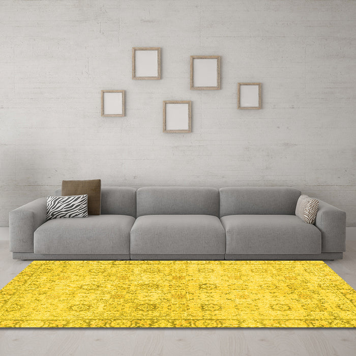 Machine Washable Persian Yellow Traditional Rug in a Living Room, wshtr3741yw