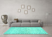 Machine Washable Persian Turquoise Traditional Area Rugs in a Living Room,, wshtr3741turq