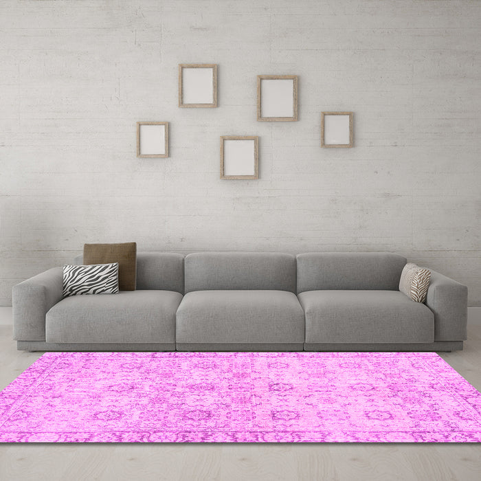 Machine Washable Persian Pink Traditional Rug in a Living Room, wshtr3741pnk