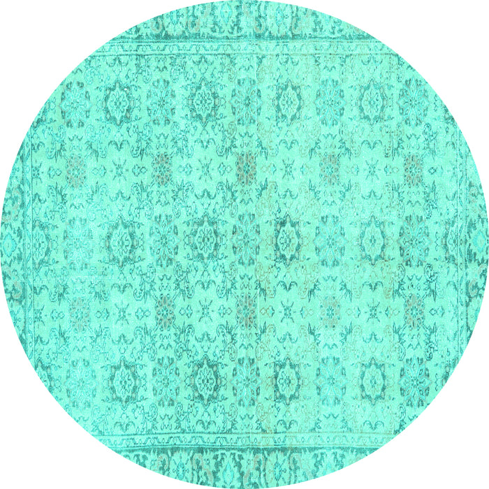 Round Machine Washable Persian Turquoise Traditional Area Rugs, wshtr3741turq