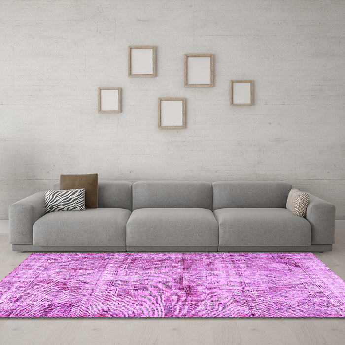 Machine Washable Persian Purple Traditional Area Rugs in a Living Room, wshtr3742pur
