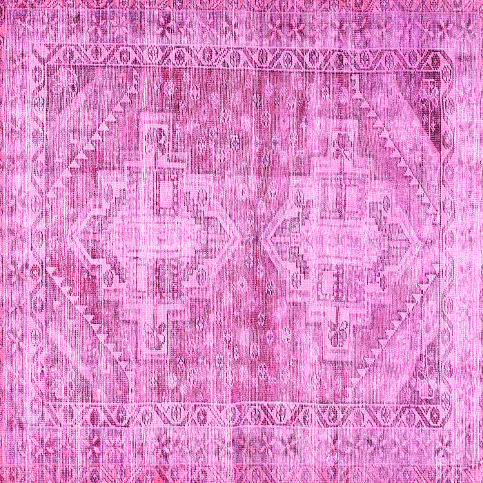 Square Machine Washable Persian Pink Traditional Rug, wshtr3742pnk