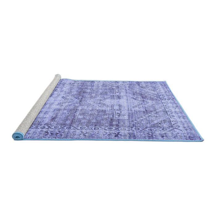 Sideview of Machine Washable Persian Blue Traditional Rug, wshtr3742blu