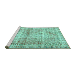 Sideview of Machine Washable Persian Turquoise Traditional Area Rugs, wshtr3742turq