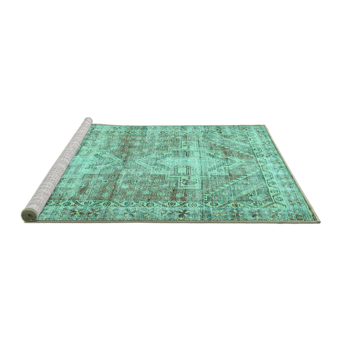 Sideview of Machine Washable Persian Turquoise Traditional Area Rugs, wshtr3742turq