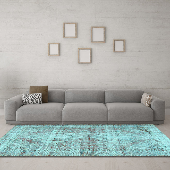 Machine Washable Persian Light Blue Traditional Rug in a Living Room, wshtr3742lblu