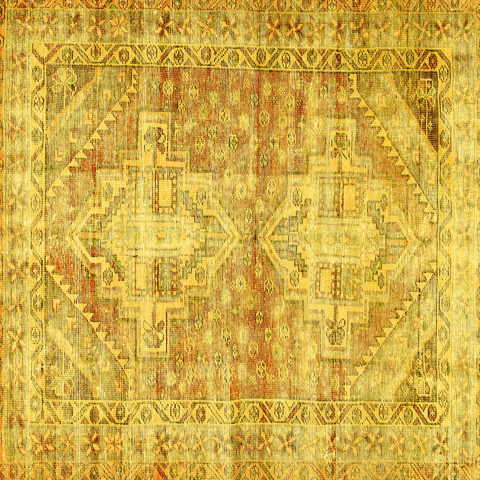 Square Machine Washable Persian Yellow Traditional Rug, wshtr3742yw