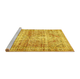 Sideview of Machine Washable Persian Yellow Traditional Rug, wshtr3742yw