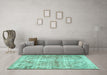 Machine Washable Persian Turquoise Traditional Area Rugs in a Living Room,, wshtr3742turq