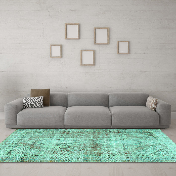 Machine Washable Persian Turquoise Traditional Area Rugs in a Living Room,, wshtr3742turq