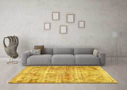 Machine Washable Persian Yellow Traditional Rug in a Living Room, wshtr3742yw