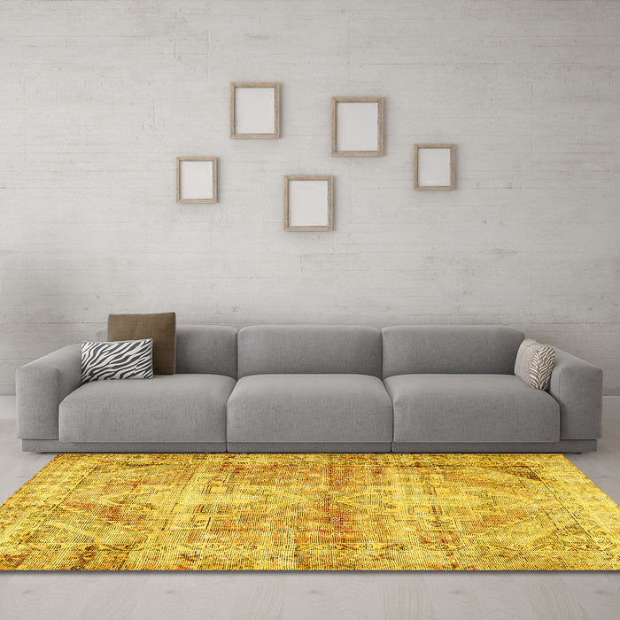 Machine Washable Persian Yellow Traditional Rug in a Living Room, wshtr3742yw