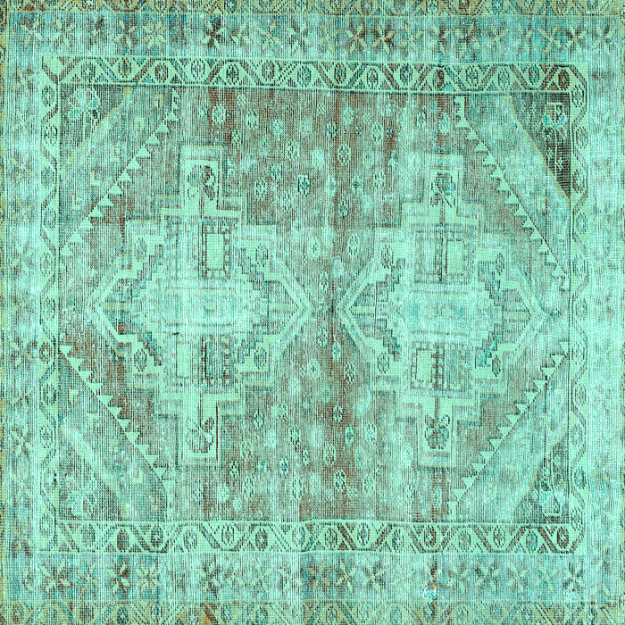 Square Machine Washable Persian Turquoise Traditional Area Rugs, wshtr3742turq
