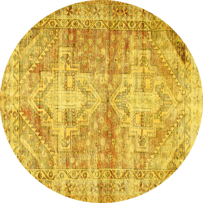 Round Machine Washable Persian Yellow Traditional Rug, wshtr3742yw