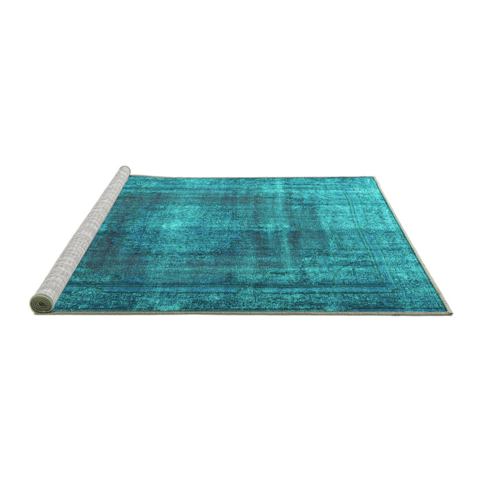 Sideview of Machine Washable Persian Turquoise Bohemian Area Rugs, wshtr3743turq