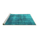 Sideview of Machine Washable Persian Turquoise Bohemian Area Rugs, wshtr3743turq