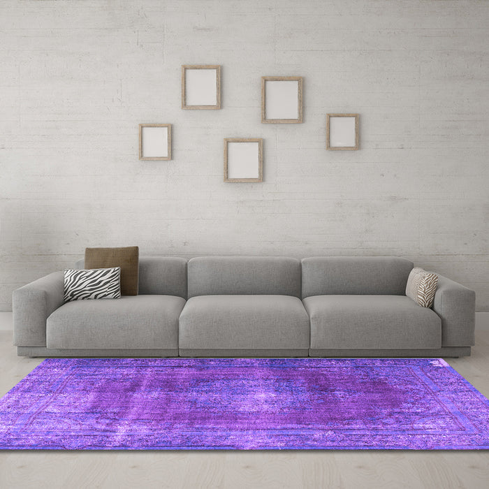 Machine Washable Persian Purple Bohemian Area Rugs in a Living Room, wshtr3743pur