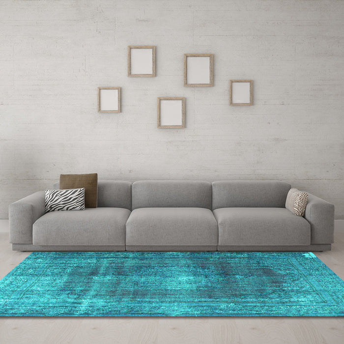 Machine Washable Persian Turquoise Bohemian Area Rugs in a Living Room,, wshtr3743turq