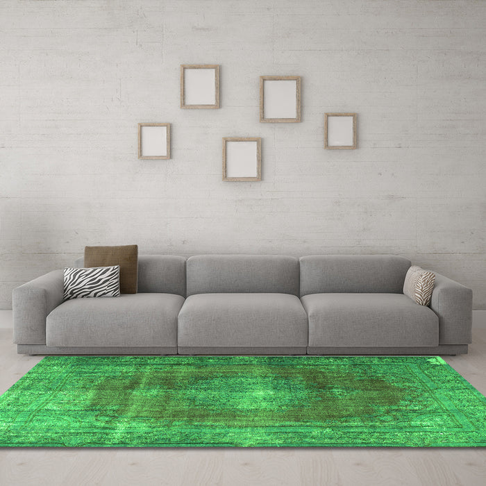 Machine Washable Persian Green Bohemian Area Rugs in a Living Room,, wshtr3743grn
