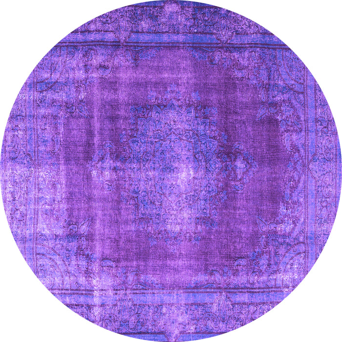 Round Machine Washable Persian Purple Bohemian Area Rugs, wshtr3743pur
