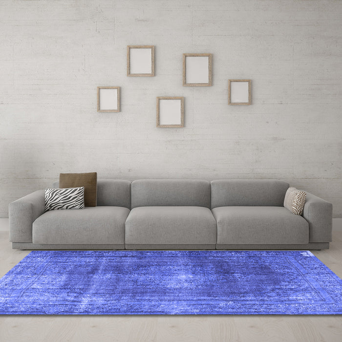 Machine Washable Persian Blue Bohemian Rug in a Living Room, wshtr3743blu