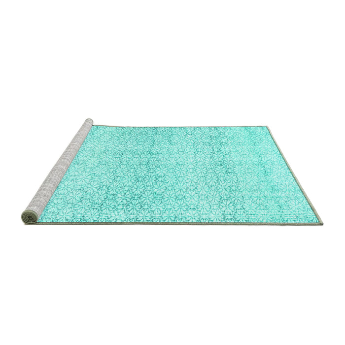 Sideview of Machine Washable Persian Turquoise Traditional Area Rugs, wshtr3744turq