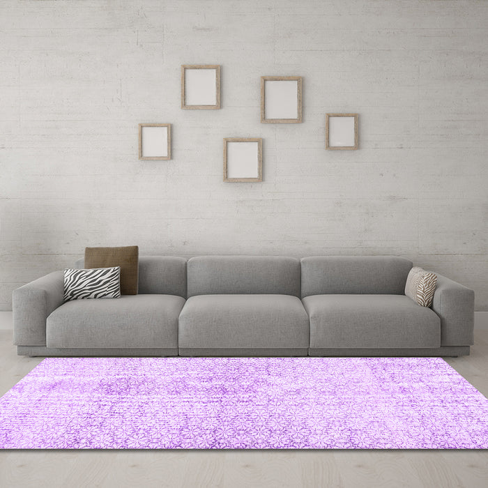Machine Washable Persian Purple Traditional Area Rugs in a Living Room, wshtr3744pur