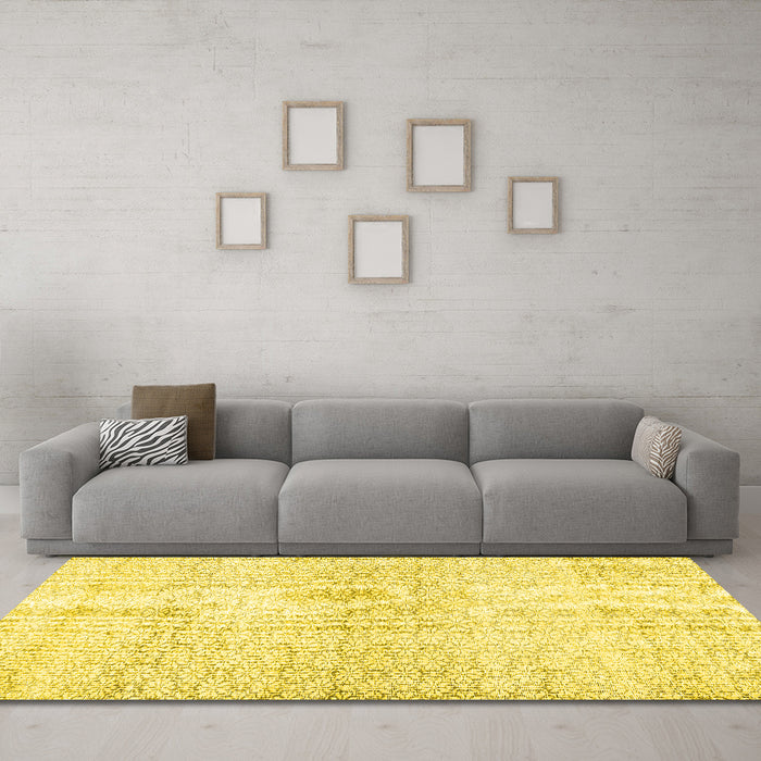 Machine Washable Persian Yellow Traditional Rug in a Living Room, wshtr3744yw