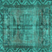 Square Machine Washable Persian Turquoise Traditional Area Rugs, wshtr3745turq