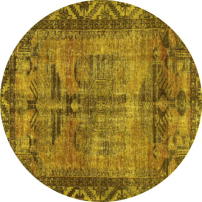 Round Machine Washable Persian Yellow Traditional Rug, wshtr3745yw