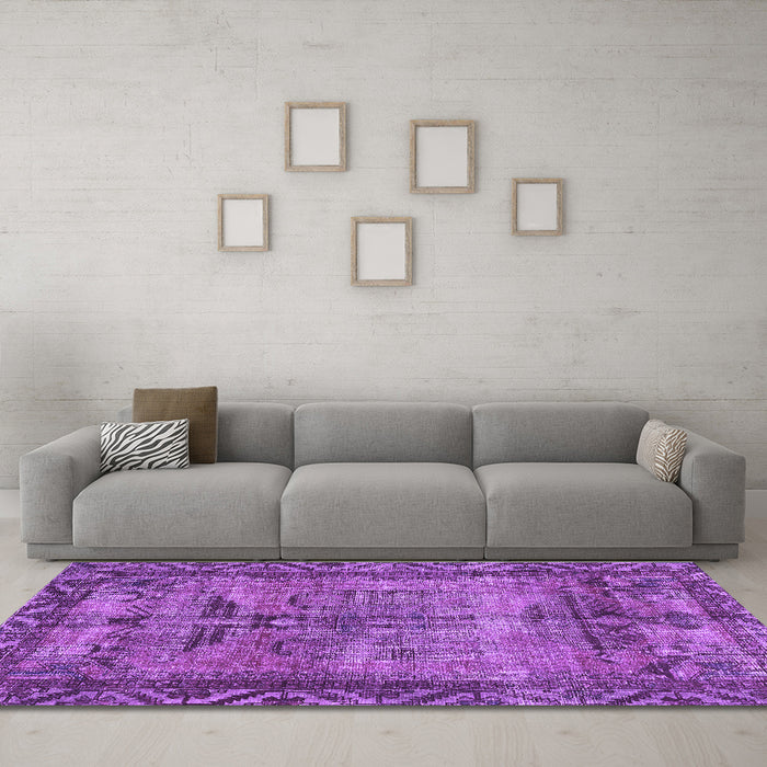 Machine Washable Persian Purple Traditional Area Rugs in a Living Room, wshtr3745pur