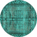 Round Persian Turquoise Traditional Rug, tr3745turq