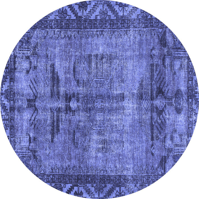 Round Machine Washable Persian Blue Traditional Rug, wshtr3745blu